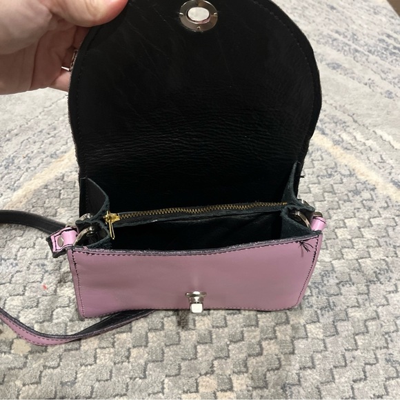 Embroidered Leather Crossbody Purse Adjustable Strap Pink & Purple Flowers Boho - Picture 9 of 12